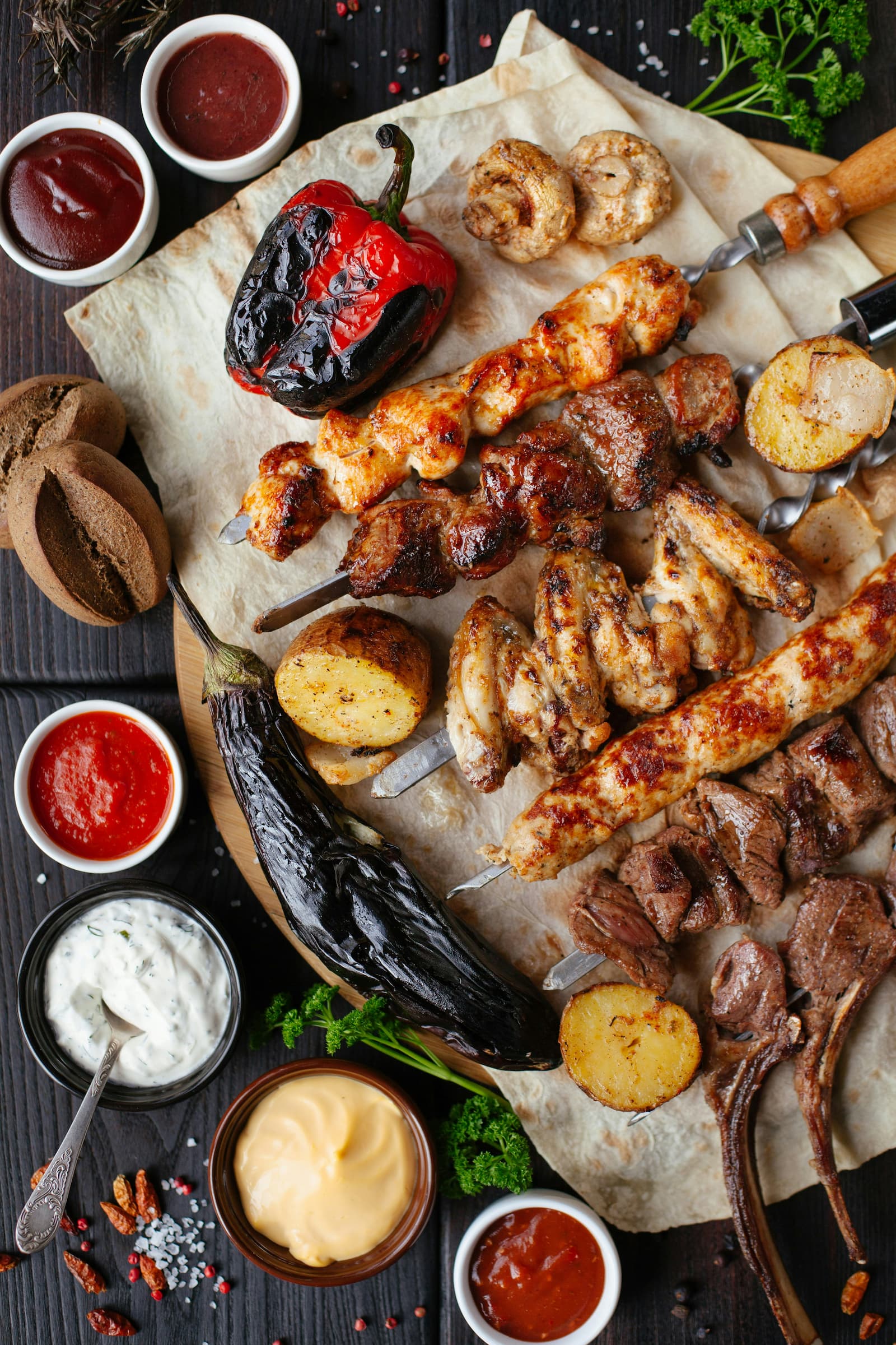 Vibrant plates of delicious food at a restaurant